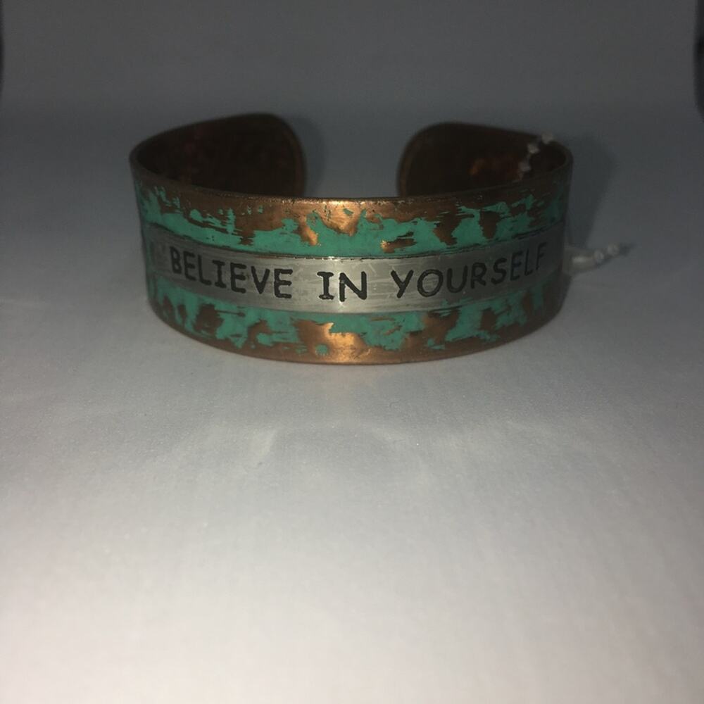 Believe In Yourself Oxidized Cuff Bracelet - Copper, Green - Picture 7 of 7